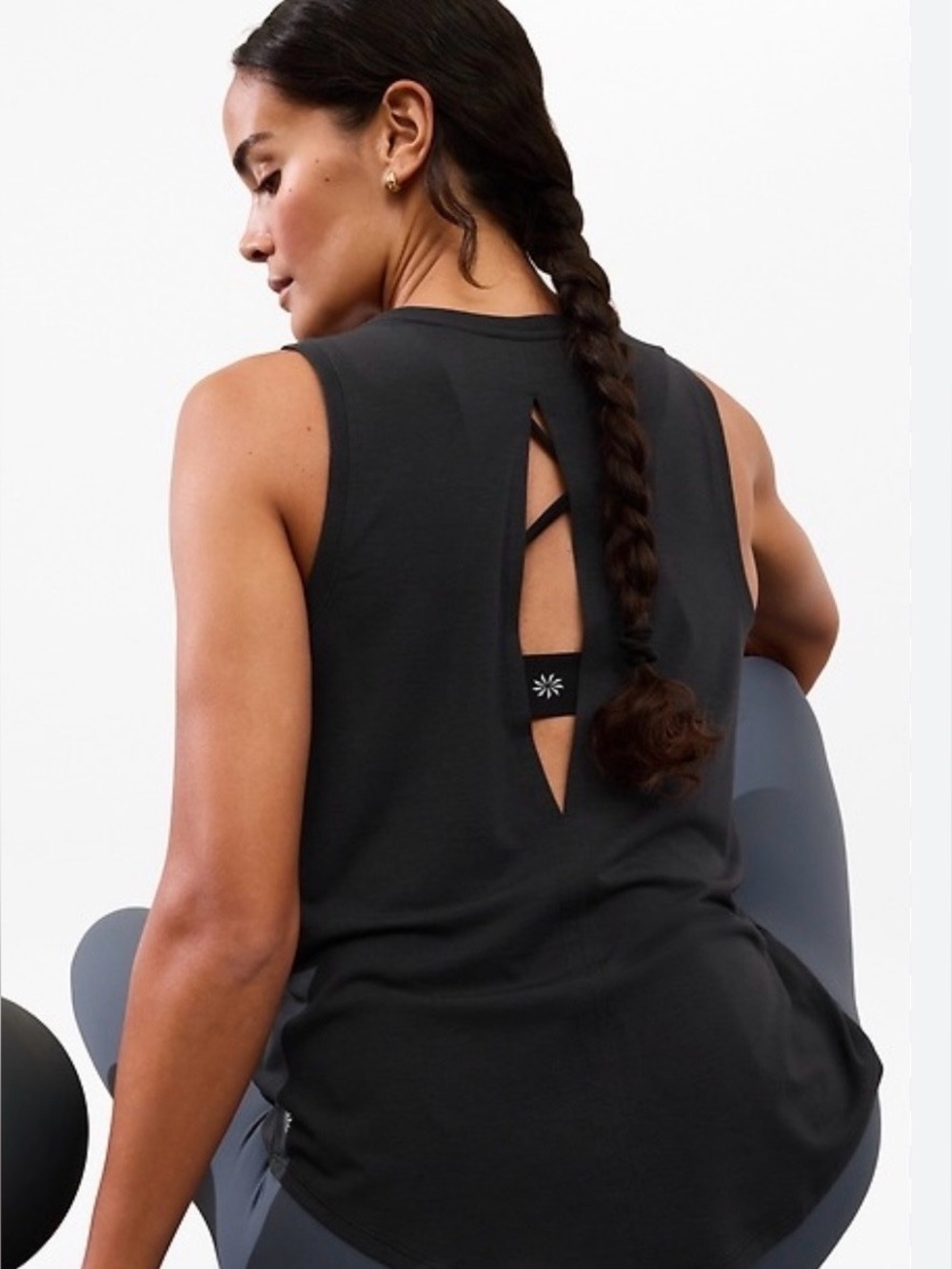 Athleta With Ease Open Back Tank Sleeveless Black Yoga Workout Top Size Small S